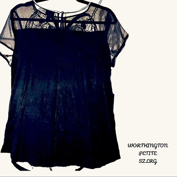 NWOT WORTHINGTON PETITE LARGE RHINESTONE NECKLINE, SHEER SHOULDERS/SLEEVES, - Picture 5 of 13